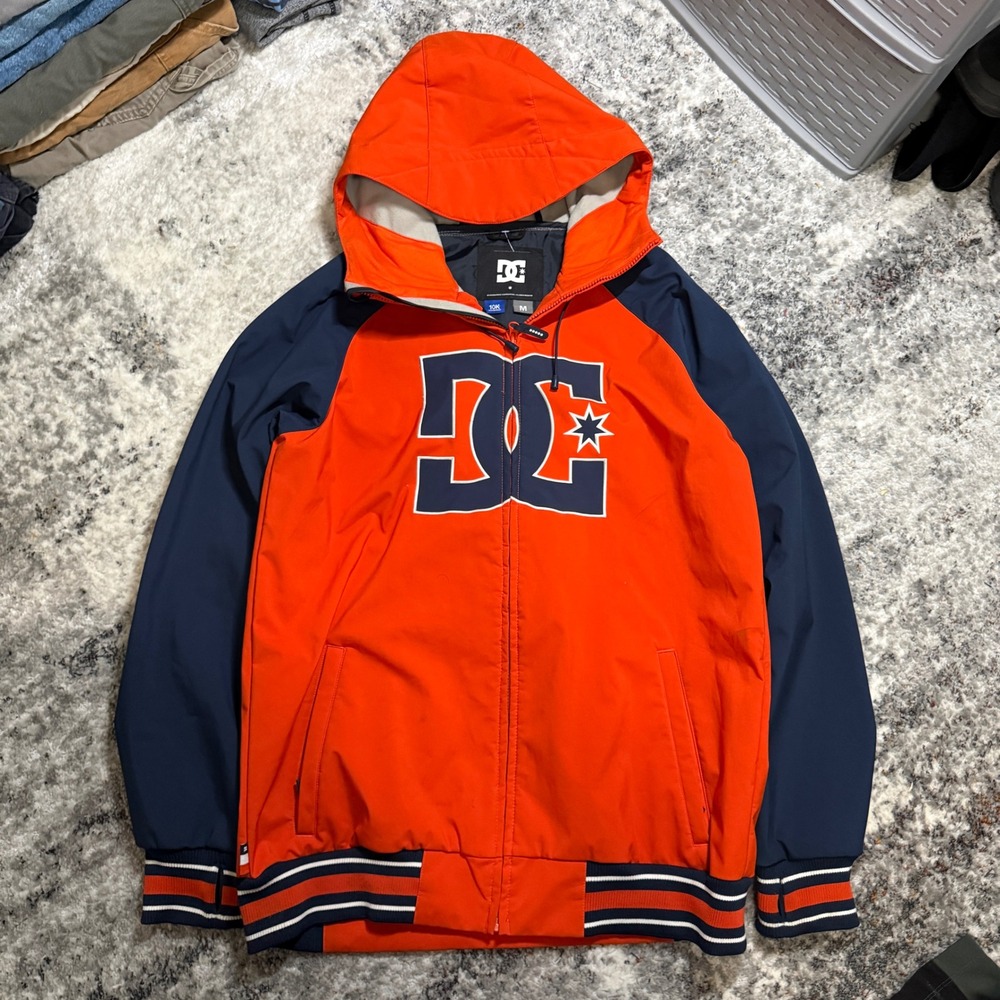 DC Shoes Mens Orange‎ Navy Colorblock Hooded Jacket Size Medium 10K Waterproof